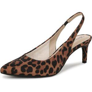 LifeStride Womens Brown Multi Leopard Fabric Slingback High Heel Dress Pump